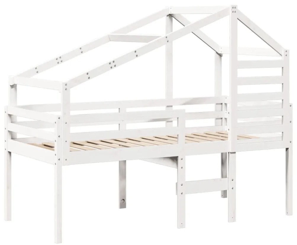 Cama alta com telhado 90x200 cm pinho maciço branco