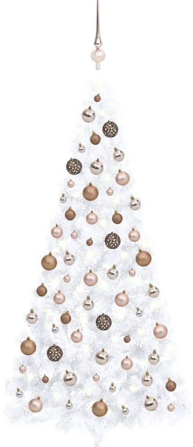 vidaXL Meia árvore Natal artificial pré-iluminada c/ bolas branco