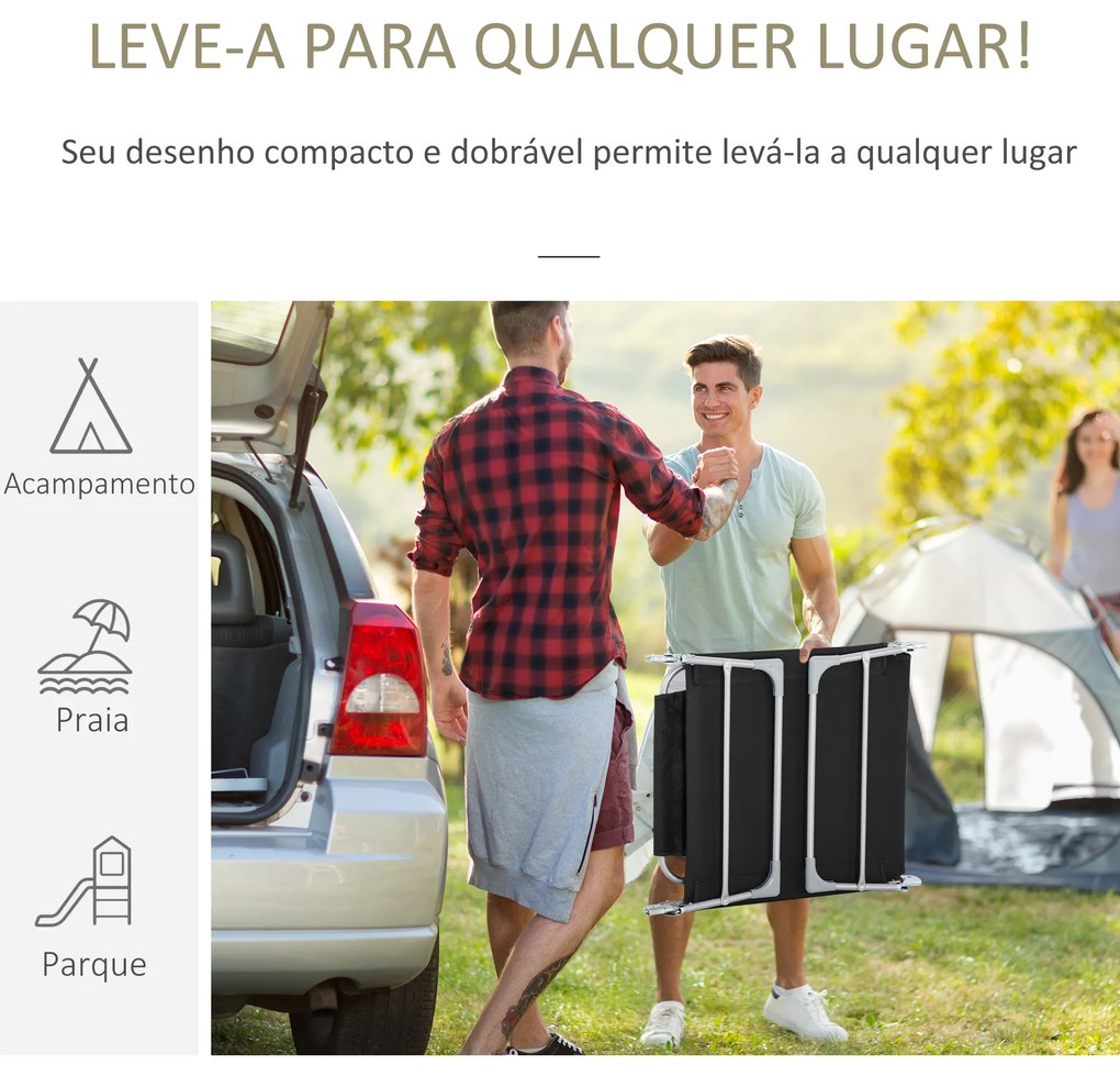 Outsunny Espreguiçadeira de Jardim Reclinável e Dobrável com Orifício de Leitura Apoio para Cabeça e Encosto Ajustável em 4 Níveis para Praia 182x56x24,5 cm Preto