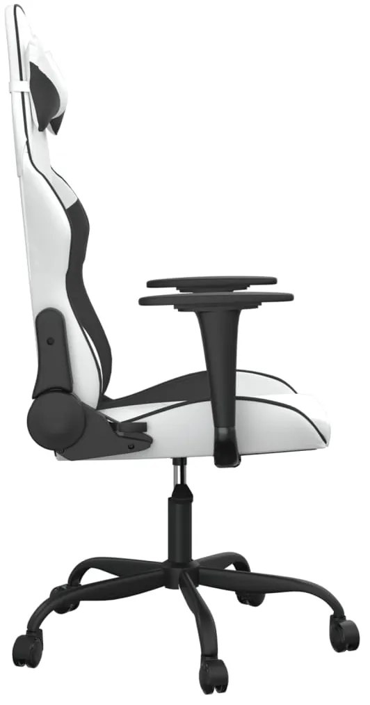 Cadeira gaming massagens couro artificial branco e preto