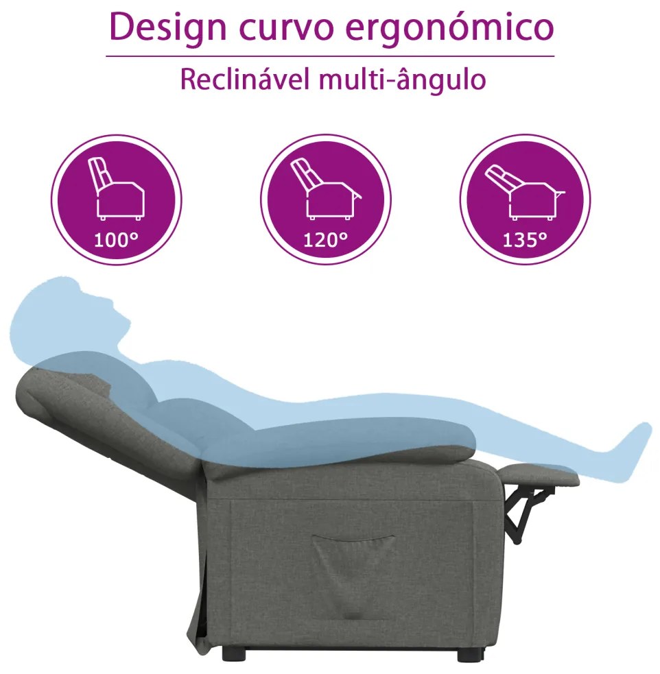 Poltrona reclinável tecido cinzento-escuro