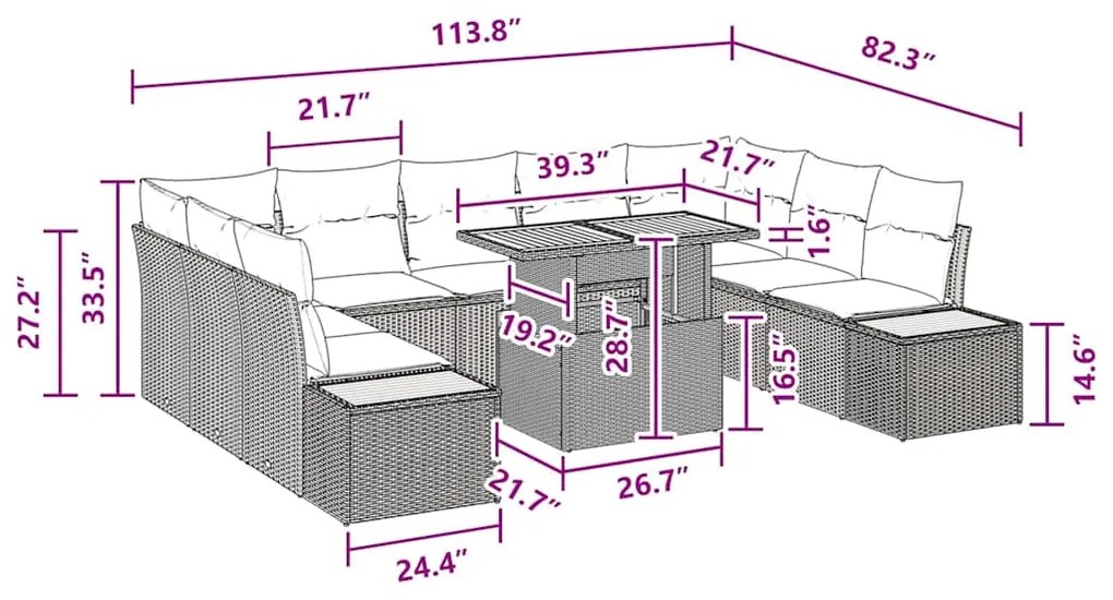 Conjunto de Jantar de Jardim com 10 Peças e Almofadas em Rattan Poly P