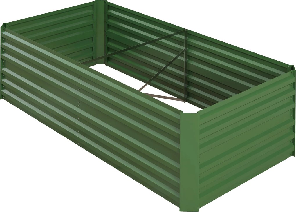 Floreira de horta retangular com tubos de reforço em aço galvanizado 180 x 90 x 59 cm verde