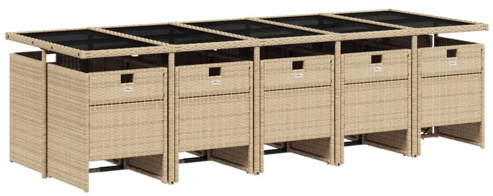 11 pcs conj. jantar jardim c/ almofadões vime PE bege misturado