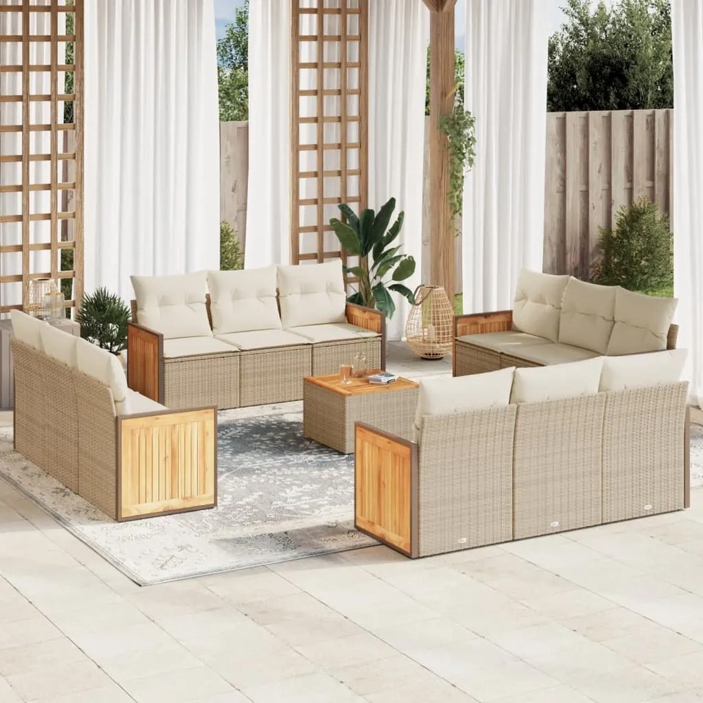 vidaXL 13 pcs conjunto de sofás p/ jardim com almofadões vime PE bege