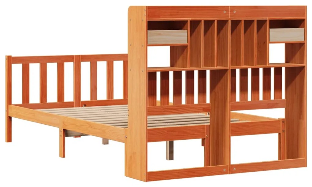 Cama c/ estante sem colchão 120x190cm pinho maciço castanho-mel
