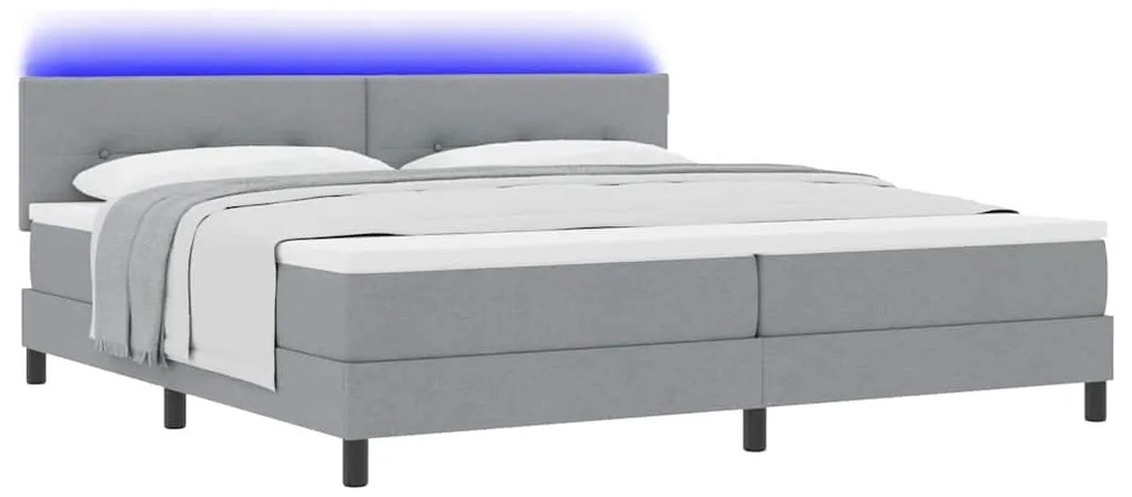 Cama Box com Colchão e Luz LED Cinza Claro 200x200 cm Tecido