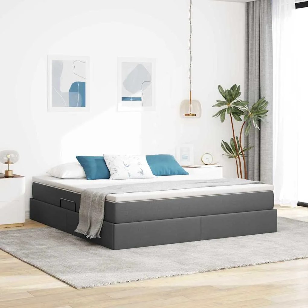 vidaXL Cama com arrumação e colchão Cinza Escuro 160 x 200 cm