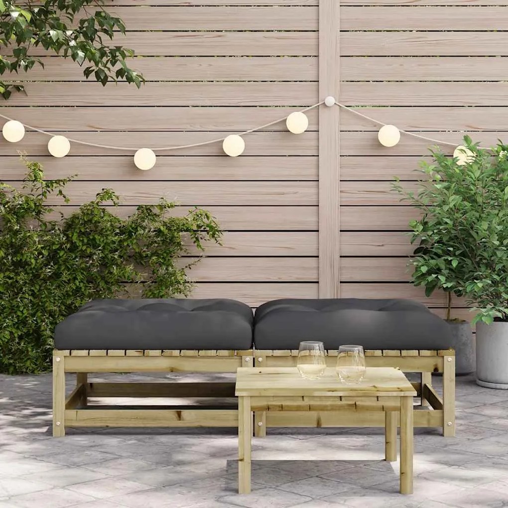Apoios de pés p/ jardim c/ almofadões 2 pcs pinho impregnado