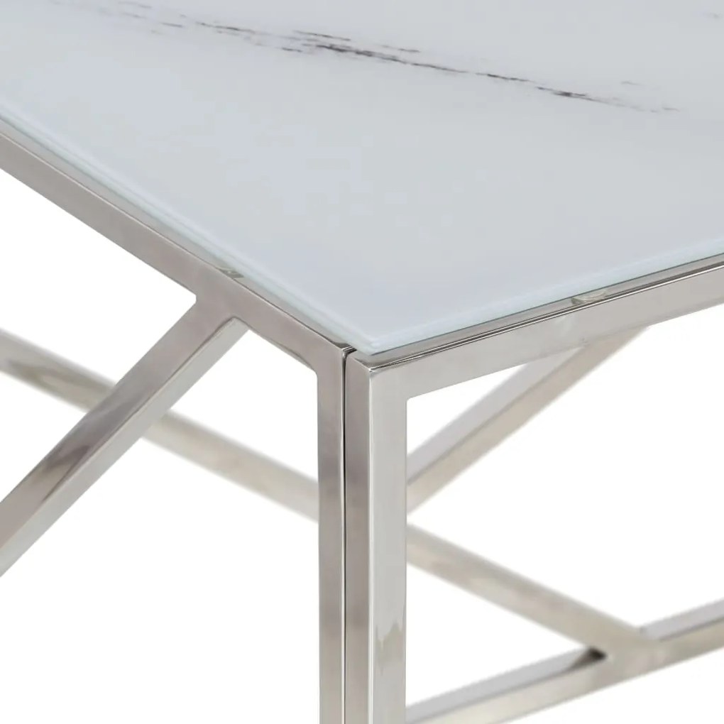 Mesa de centro aço inoxidável e vidro temperado prateado