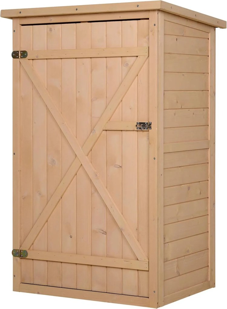 Armário de Jardim de Madeira para Ferramentas com 3 Prateleiras Interiores Porta com Trava e Teto Asfáltico 75x56x115cm Madeira