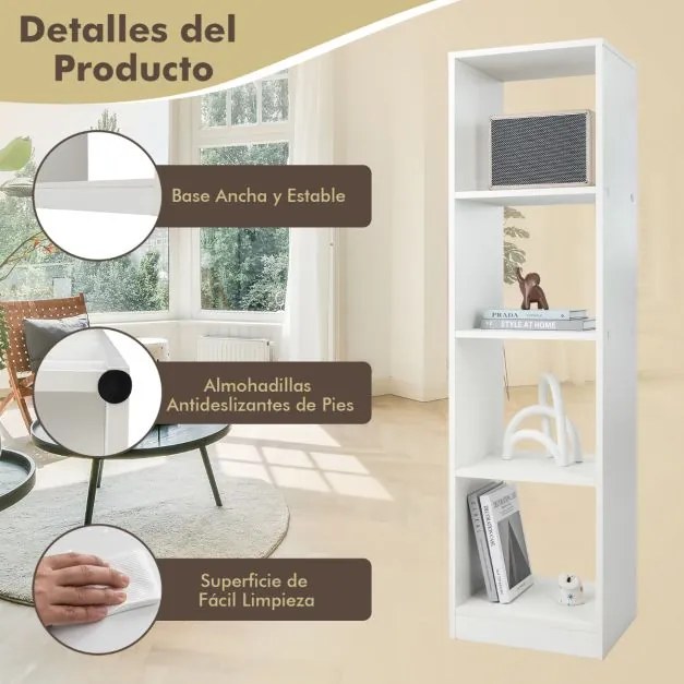 Estante estreita 5 níveis 4 cubos para livros CDs moderna para escritório 38 x 33 x 142 cm Branco