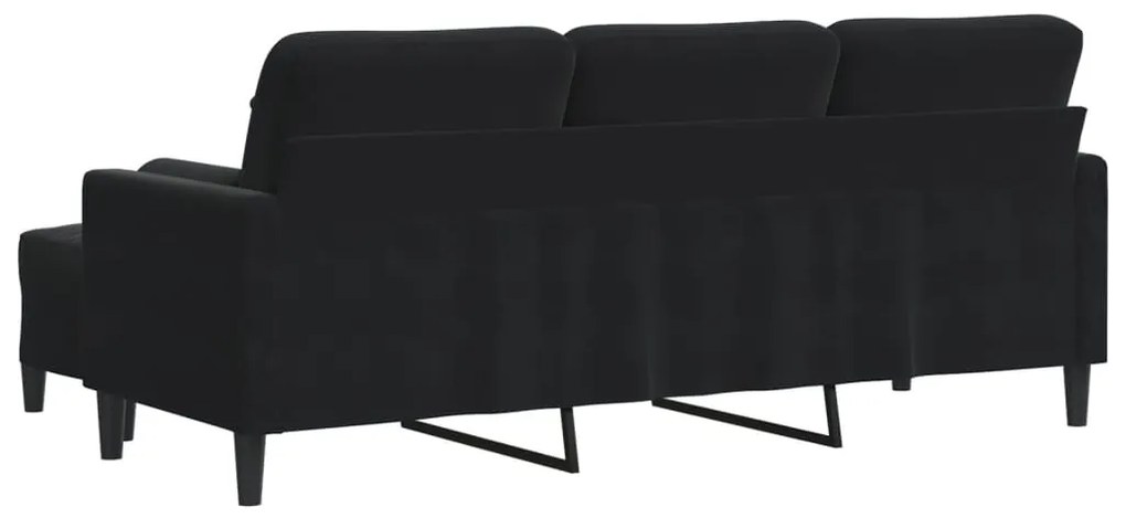 Sofá de 3 lugares com apoio de pés 180 cm veludo preto