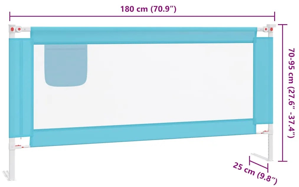 Barra de segurança p/ cama infantil tecido 180x25 cm azul