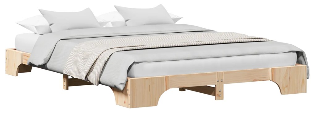 Estrutura de Cama Natural Madeira de Pinho Sólido 140 x 200 cm