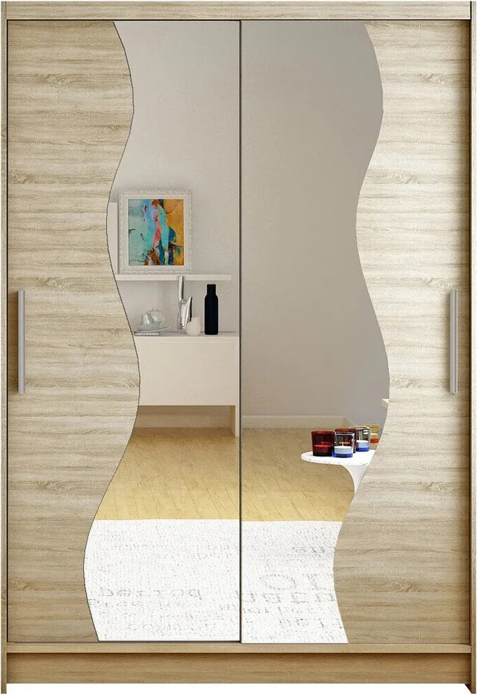 Roupeiro Closico Pacron S, Carvalho sonoma, 200x120x58cm, 98 kg, Portas para roupeiro: Deslizante, Número de prateleiras: 5, Número de prateleiras: 5