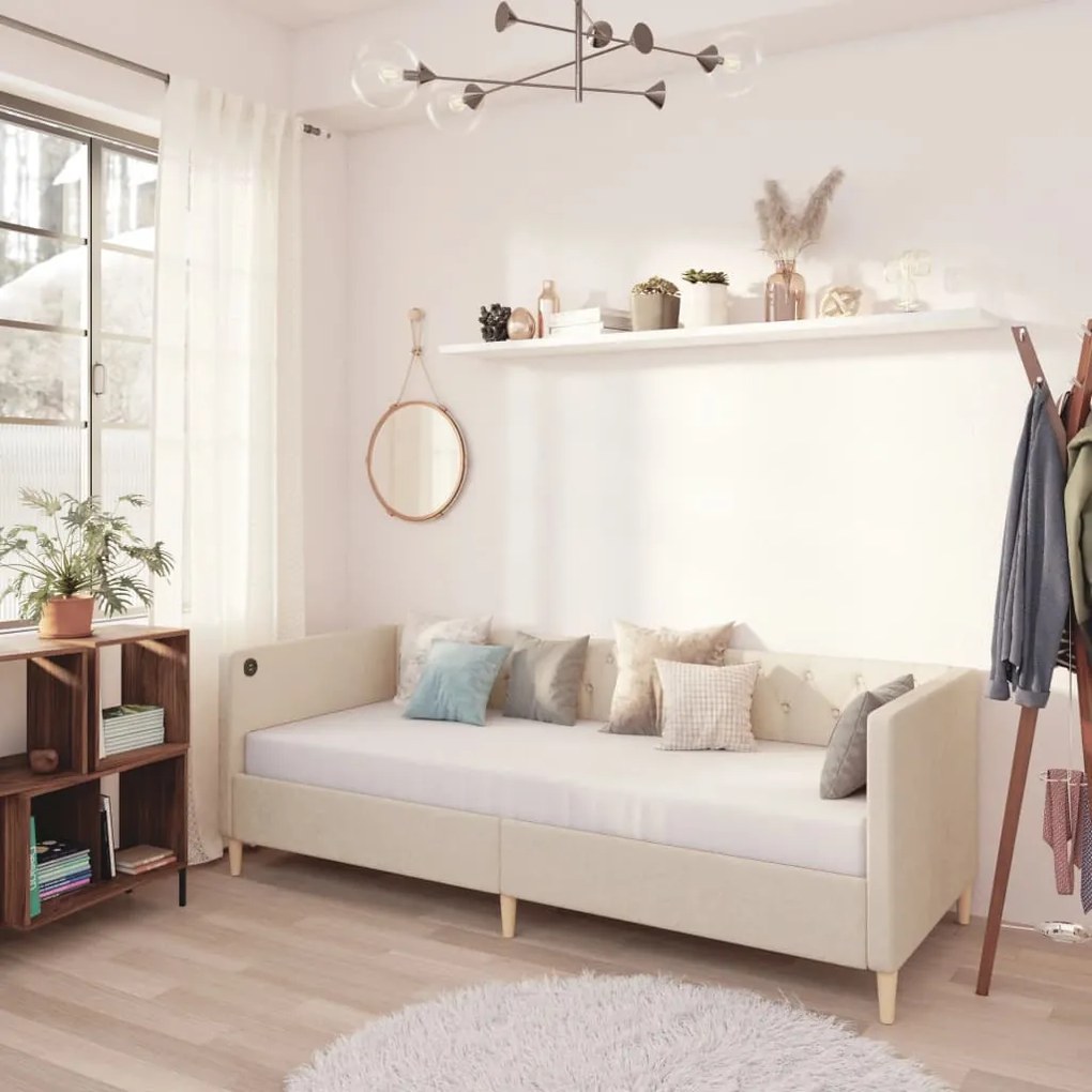 3080454 vidaXL Sofá-cama c/ colchão e saída USB 90x200 cm tecido cor creme