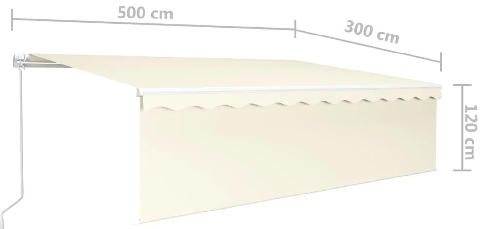 Toldo retrátil manual com estore/LED 5x3 m cor creme