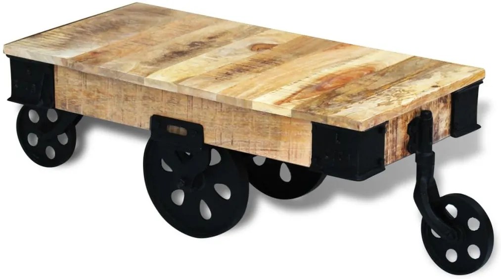 Mesa de centro + rodas em madeira de mangueira áspera