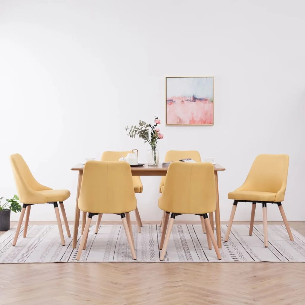 vidaXL Cadeiras de jantar 6 pcs tecido amarelo