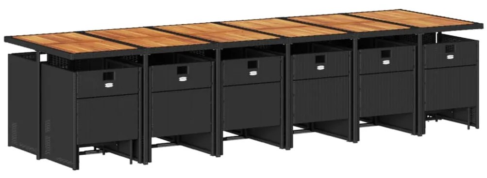17 pcs conjunto de jantar p/ jardim c/ almofadões vime PE preto