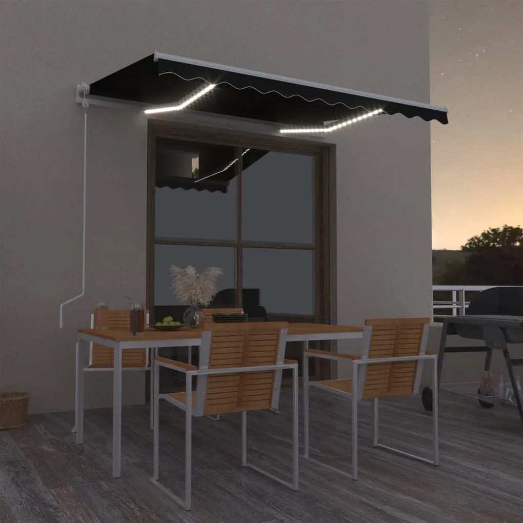 vidaXL Toldo automático com LED e sensor de vento 350x250 cm antracite