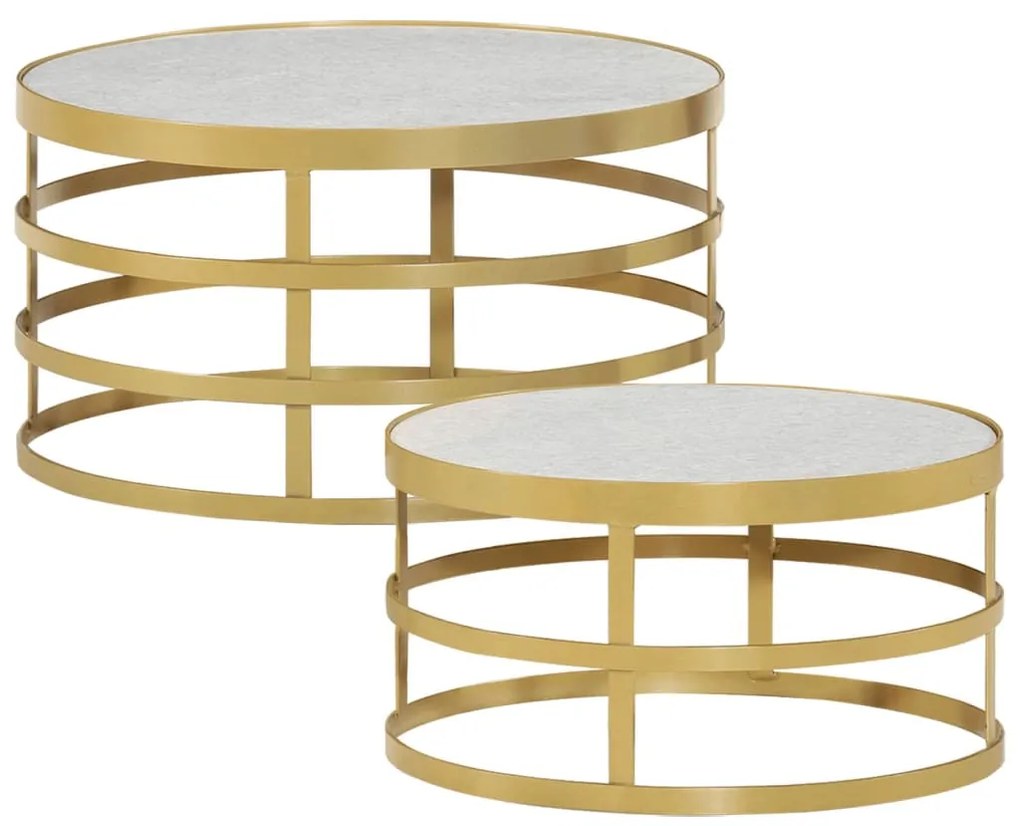 vidaXL 2 pcs Conjunto mesas de centro mármore cor bronze e branco