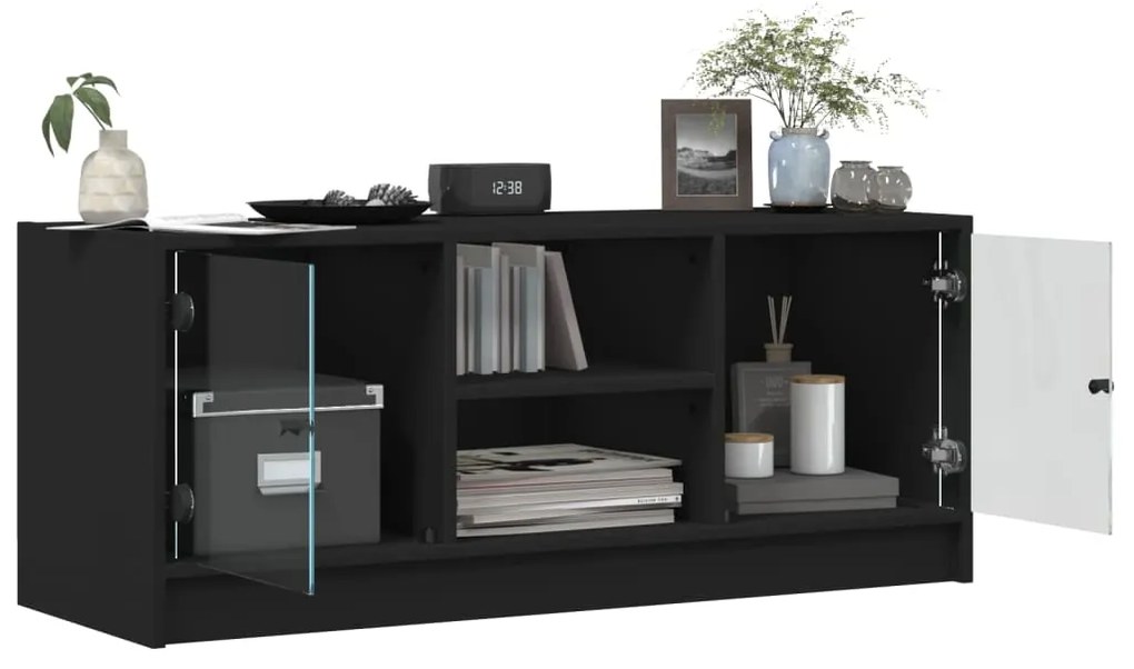 Móvel de TV c/ portas de vidro 102x37x42 cm preto