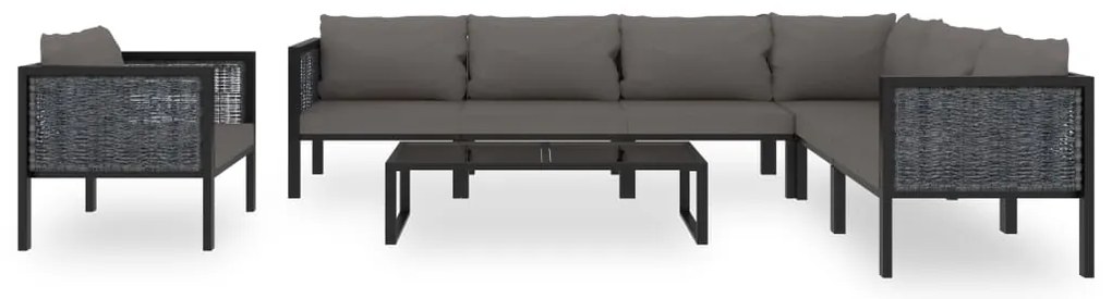 8 pcs conjunto lounge de jardim c/ almofadões vime PE antracite
