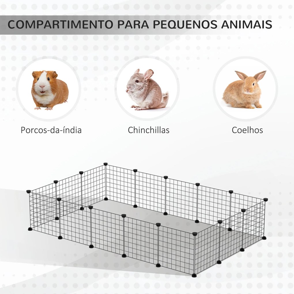Cerca para Pequenos Animais DIY com 24 Painéis Parque para Animais de Estimação com Grade Metálica Gaiola Modular para Coelhos Chinchilas 105x105x70cm