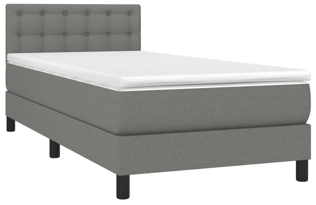 Cama box spring c/ colchão e LED 90x190 cm tecido cinza-escuro