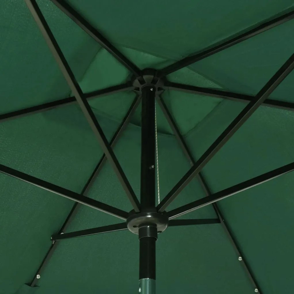 Guarda-sol de jardim com luzes LED e poste de aço 2x3 m verde