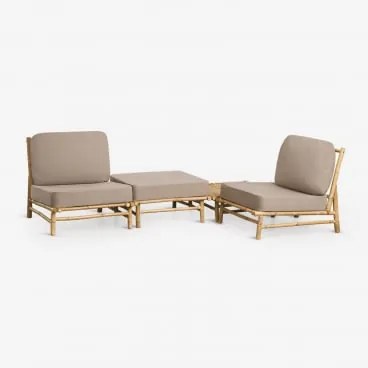 Conjunto De Jardim Com 2 Poltronas, Puff E Mesa De Centro Quadrada 75x75 Cm Em Bambu Isendra Tecido Castanho Moca - Sklum