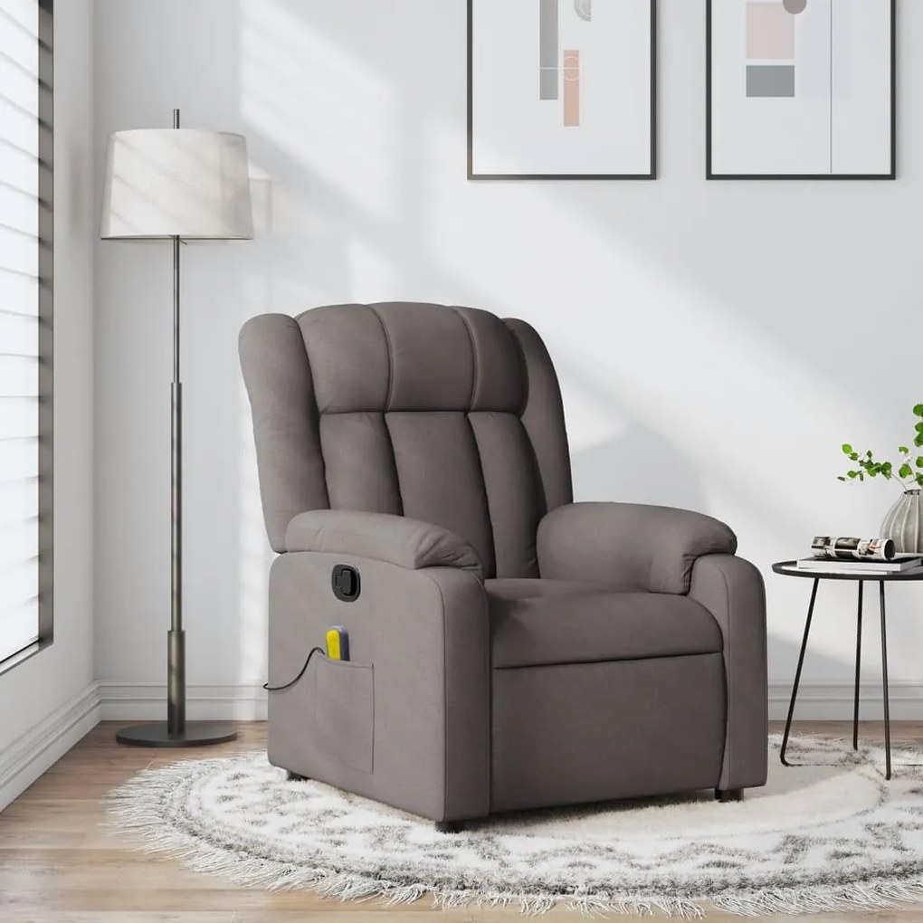 Poltrona de massagens reclinável tecido cinzento-acastanhado