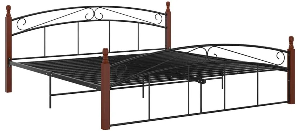 Estrutura de cama 180x200cm metal/madeira carvalho maciça preto
