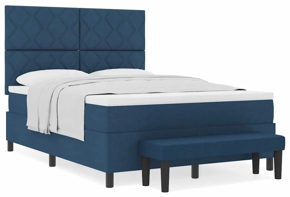 Cama Box Spring com Colchão e Banco Azul 140x190 cm Tecido