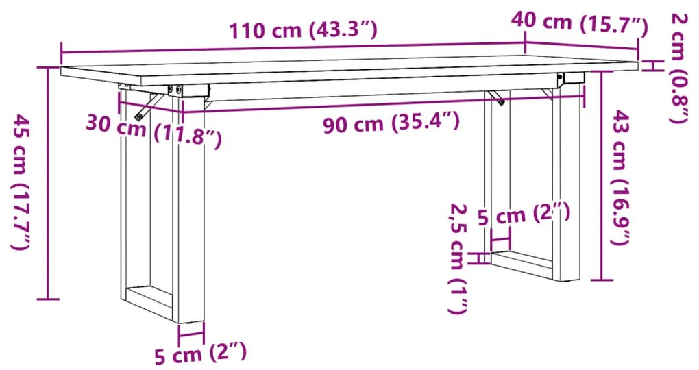 Mesa de centro estrutura em O 110x40x45cm pinho e aço