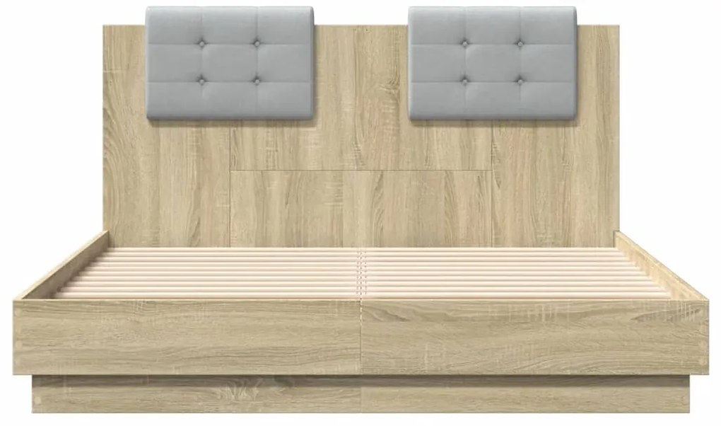Estrutura cama c/ cabeceira/luzes LED 140x190cm carvalho sonoma