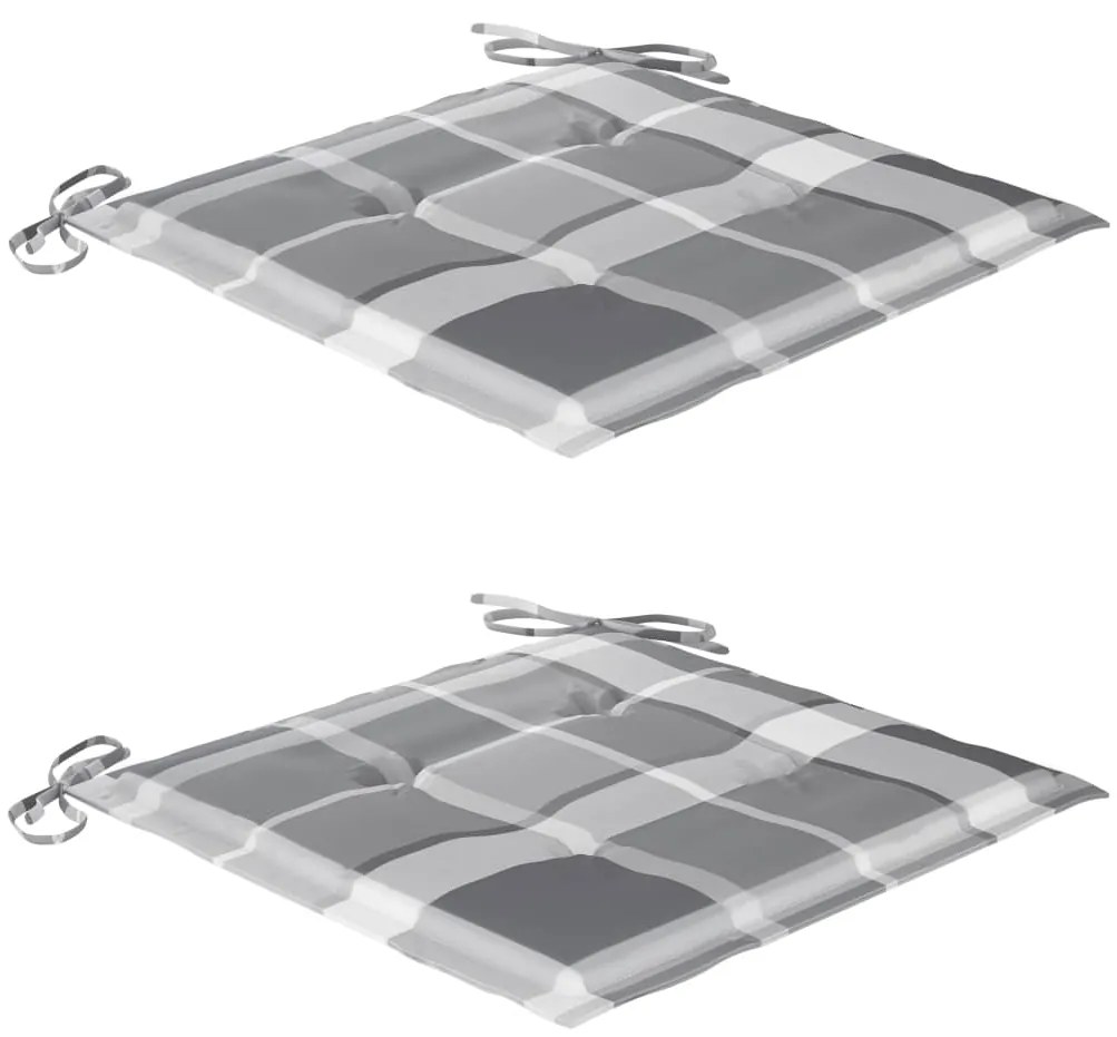Cadeiras jardim c/ almofadões xadrez cinzento 2 pcs teca maciça