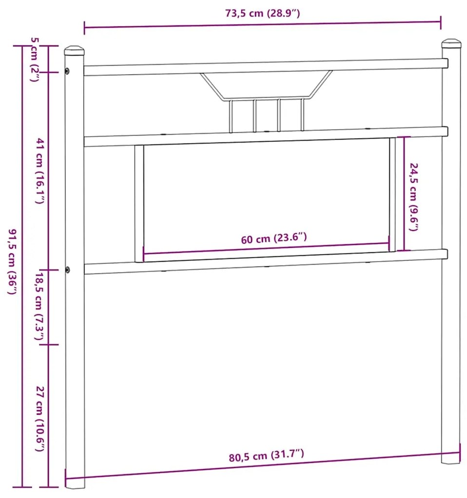 Cabeceira de cama 75cm derivados de madeira/aço carvalho sonoma