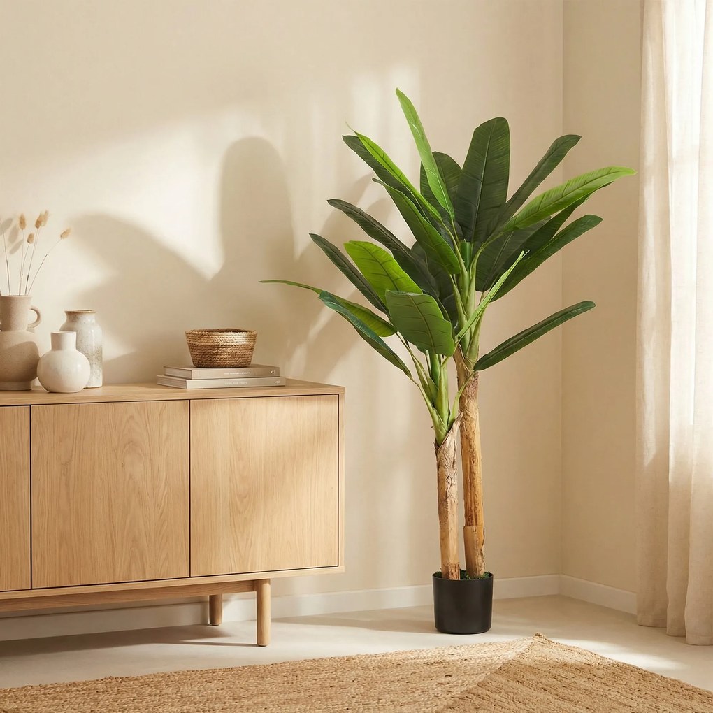 Planta Artificial de Bananeira 150 cm com Vaso - Ideal para Decoração de Interiores - Cor Verde