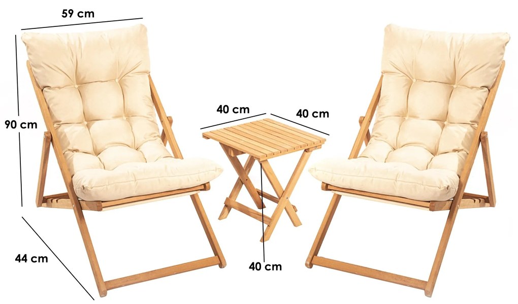 Conjunto de Mesa e Cadeiras de Jardim My005 – Castanho Creme – 40x40x4