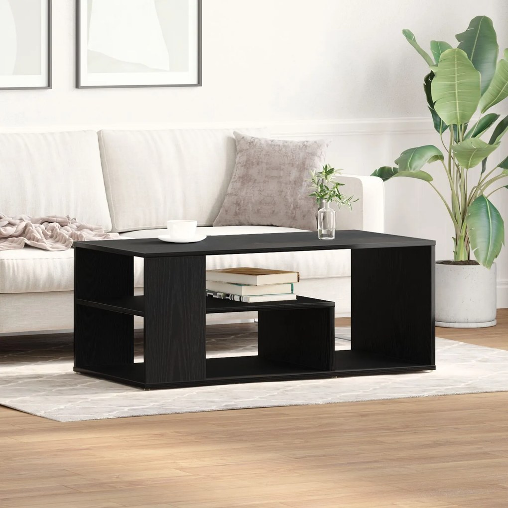 Mesa de Centro vidaXL Preto Carvalho 100x50x40 cm Madeira de Engenhari