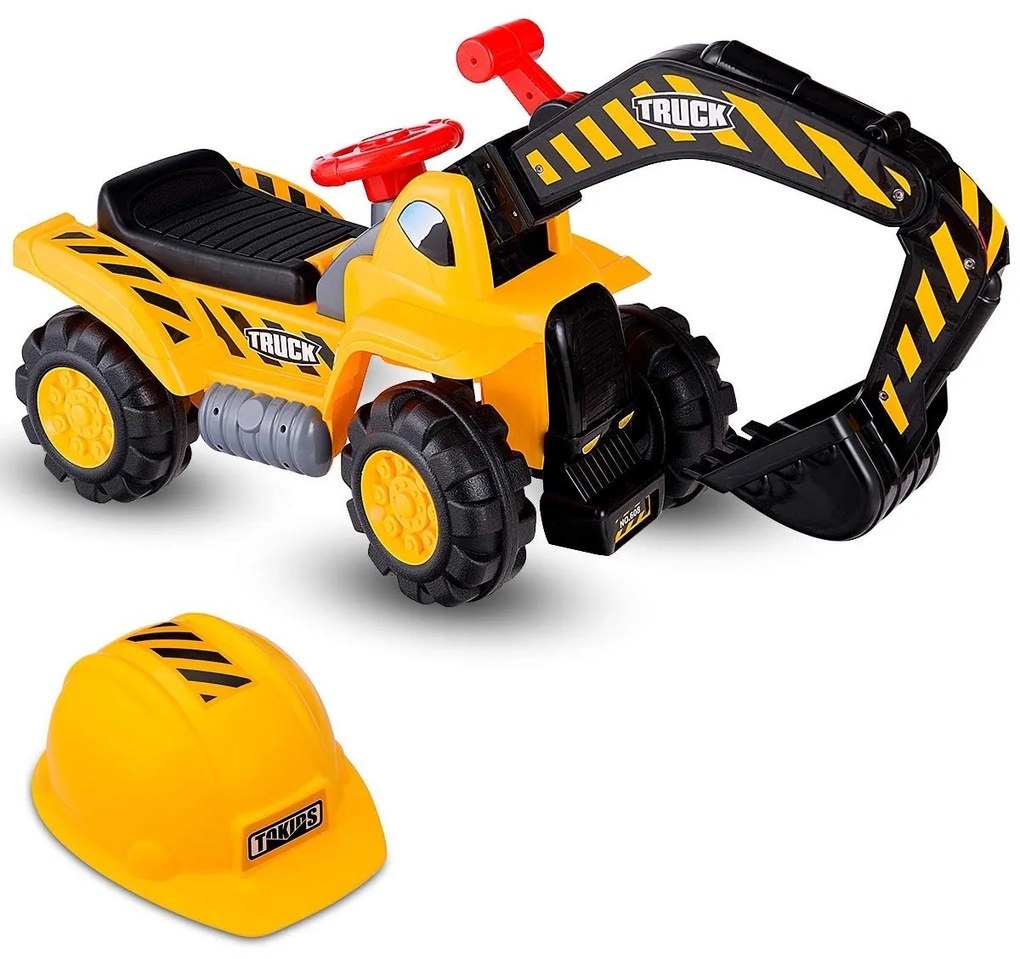 Brinquedo infantil escavadora andarilho com rodas de assento e dramatização de capacete 84 x 45 x 30 cm Amarelo