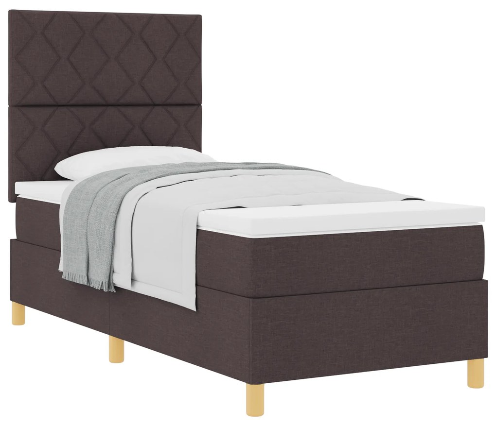 Cama Box Spring com Colchão Castanho Escuro 90x200 cm Tecido