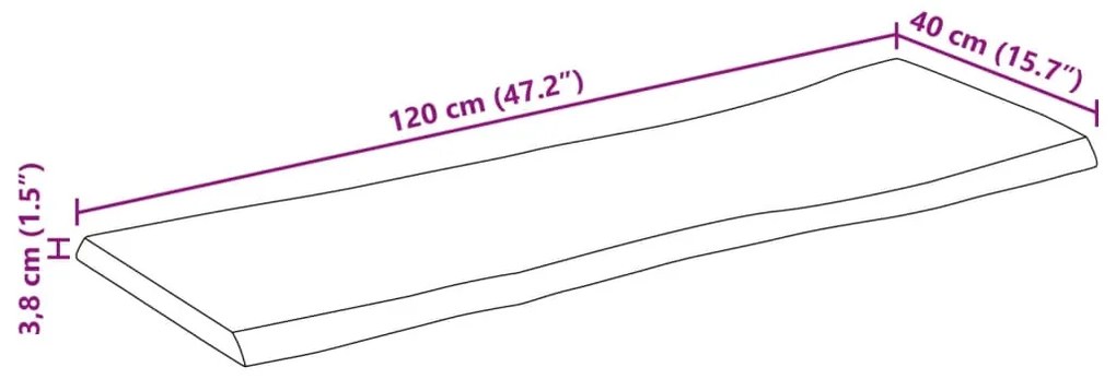 Tampo de mesa retangular borda viva 120x40x3,8 cm acácia maciça