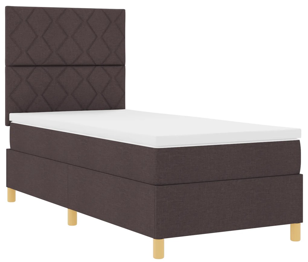 Cama Box Spring com Colchão Castanho Escuro 90x200 cm Tecido