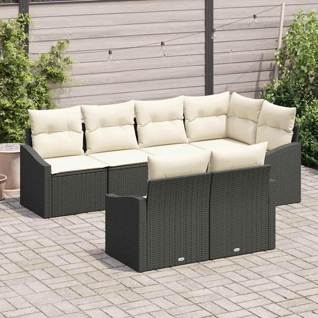 Conjunto de Sofá de Jardim de 7 Peças da com Almofadas Pretas em Ratta
