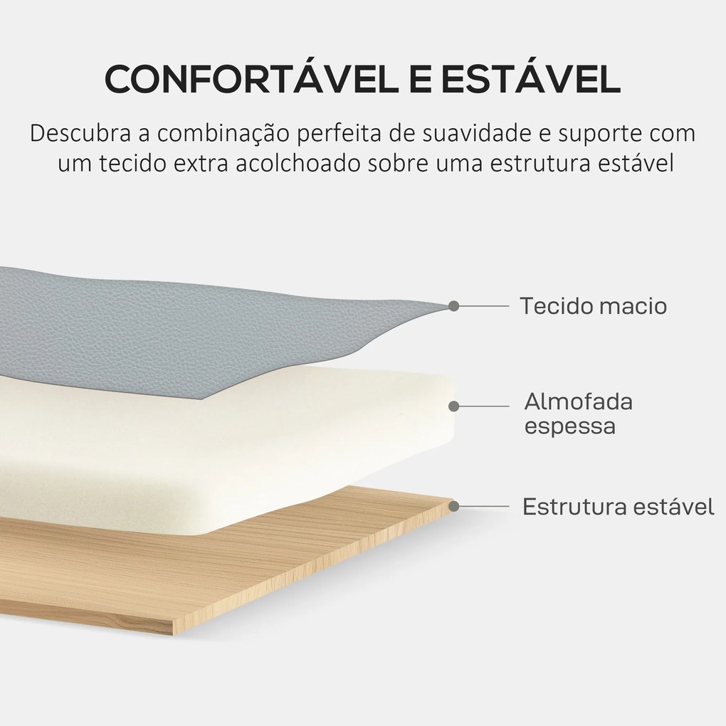 Sofá de 2 Lugares Estofado em Couro Sintético Sofá de Sala de Estar com Braços Acolchoados e Pernas de Madeira 117x78x78 cm Cinza