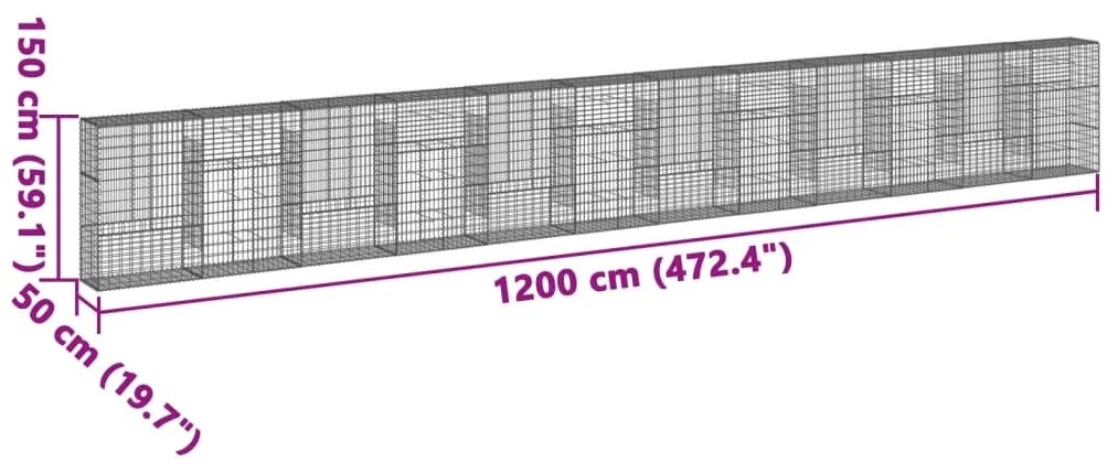 Cesto gabião com cobertura 1200x50x150 cm ferro galvanizado